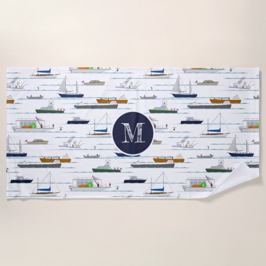 Fun nautical boating pattern A Day on River Strandtuch (Vorderseite)