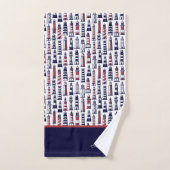 Fun Nautical Red White Navy Blue Stripe Leuchtturm Badhandtuch Set (Handtuch)