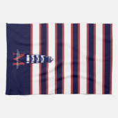 Fun Nautical Red White Navy Blue Stripe Leuchtturm Geschirrtuch (Horizontal)