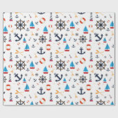 Fun Nautical Sailboat Leuchtturm Ocean Sea Muster Geschenkpapier (Flach)