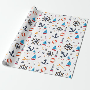 Fun Nautical Sailboat Leuchtturm Ocean Sea Muster Geschenkpapier