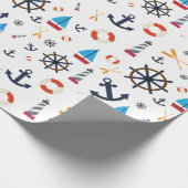 Fun Nautical Sailboat Leuchtturm Ocean Sea Muster Geschenkpapier (Ecke)