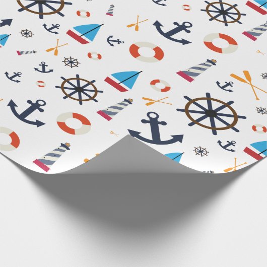 Fun Nautical Sailboat Leuchtturm Ocean Sea Muster Geschenkpapier (Ecke)