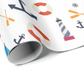 Fun Nautical Sailboat Leuchtturm Ocean Sea Muster Geschenkpapier (Rolleneckpunkt)