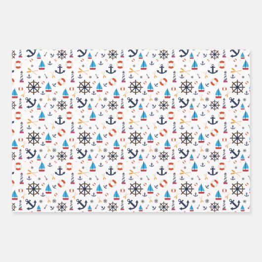Fun Nautical Sailboat Leuchtturm Ozeanmuster Geschenkpapier Set (Vorderseite 2)