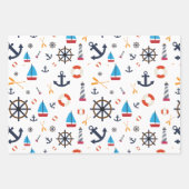 Fun Nautical Sailboat Leuchtturm Ozeanmuster Geschenkpapier Set (Vorderseite)