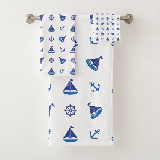 Fun Nautical Sailboat Pattern Badhandtuch Set (Insitu)