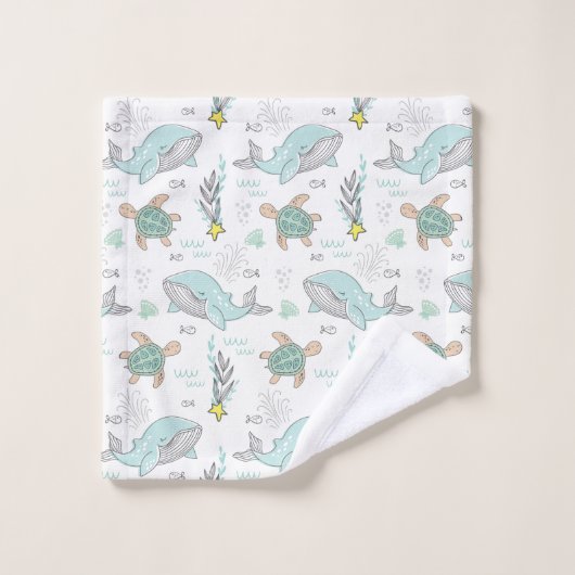 Fun Nautical WhalSea Turtle Pattern Badhandtuch Set (Waschlappen)