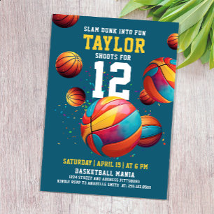 Fun Navy Blue Basketball Team MVP Bold Typo Einladung