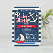 Fun, Navy, Red & White Nautical Baby Dusche Einladung (Stehend Vorderseite)