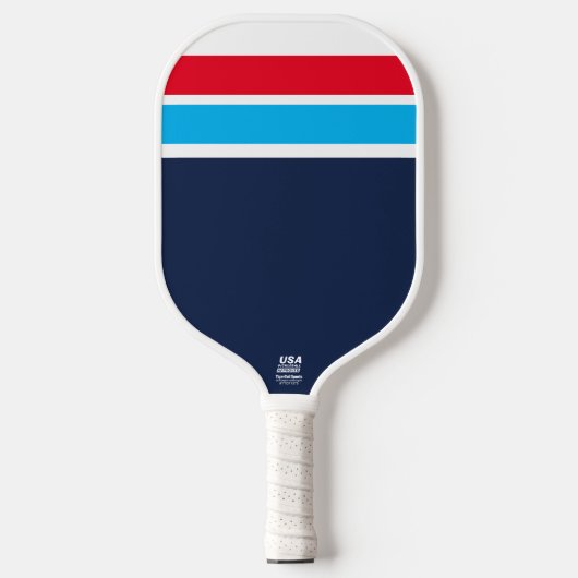 Fun Navy White Hright Red Sky Blue Racing Streifen Pickleball Schläger (Vorderseite)