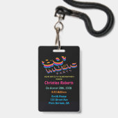 Fun Neon 80's Music Birthday Party Abzeichen Ausweis (Vorderseite mit Lanyard)