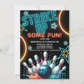 Fun Neon Bowling Birthday Party Einladung (Vorderseite)