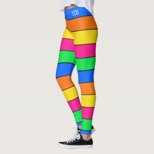 FUN NEON FARBFLUORESCENT STRIPE PATTERMONOGRAM LEGGINGS