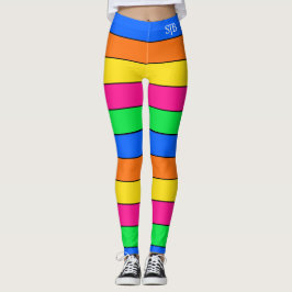 FUN NEON FARBFLUORESCENT STRIPE PATTERMONOGRAM LEGGINGS
