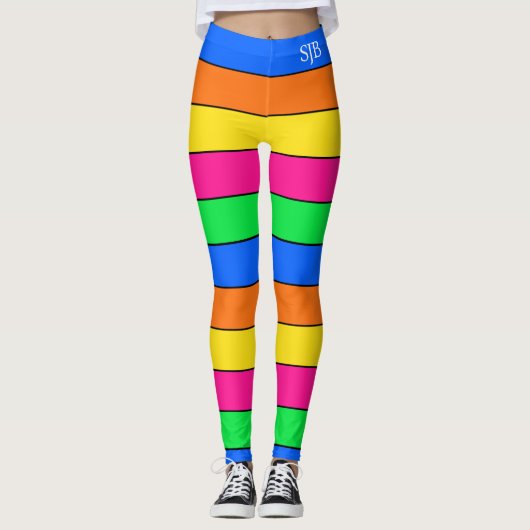 FUN NEON FARBFLUORESCENT STRIPE PATTERMONOGRAM LEGGINGS (Vorderseite)