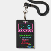 Fun Neon Gamer Geburtstagsparty Ausweis (Vorderseite mit Lanyard)