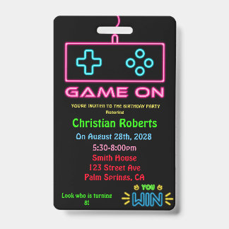 Fun Neon Gamer Geburtstagsparty Ausweis