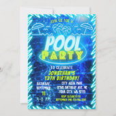 Fun Neon Glow Blue Green Pool Party Boys Geburtsta Einladung (Vorderseite)