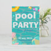 Fun Neon Glow Blue Green Pool Party Boys Geburtsta Einladung (Stehend Vorderseite)