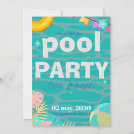 Fun Neon Glow Blue Green Pool Party Boys Geburtsta Einladung