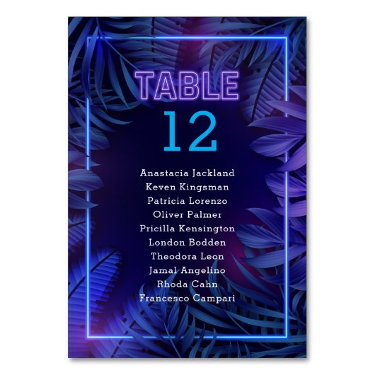 Fun Neon Glow Party Escort Tischnummer (Vorderseite)