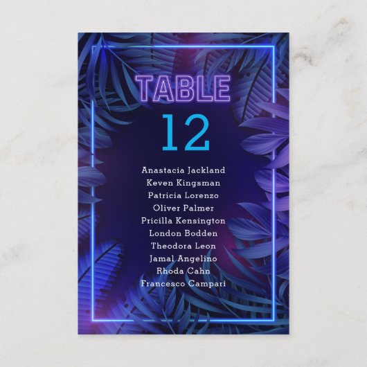 Fun Neon Glow Party Escort Tischnummer (Rückseite)