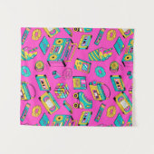 Fun Neon Pink Retro 80er 90er Tech Bright Muster Wandteppich (Vorderseite (Horizontal))