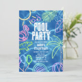 Fun Neon Pool Party Geburtstag Einladung (Stehend Vorderseite)