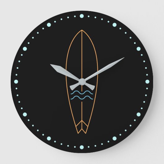 Fun Neon Surfboard Große Wanduhr (Vorderseite)