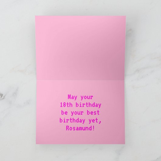 Fun, Nerdy, Geeky, Pink, 8-Bit Style 18th Birthday Karte (Innenseite)
