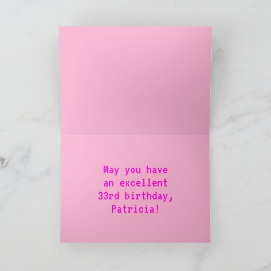 Fun, Nerdy, Geeky, Pink, 8-Bit Style 33rd Birthday Karte (Innenseite)