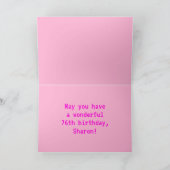 Fun, Nerdy, Geeky, Pink, 8-Bit Style 76th Birthday Karte (Innenseite)