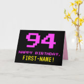 Fun, Nerdy, Geeky, Pink, 8-Bit Style 94th Birthday Karte (Gelbe Blume)