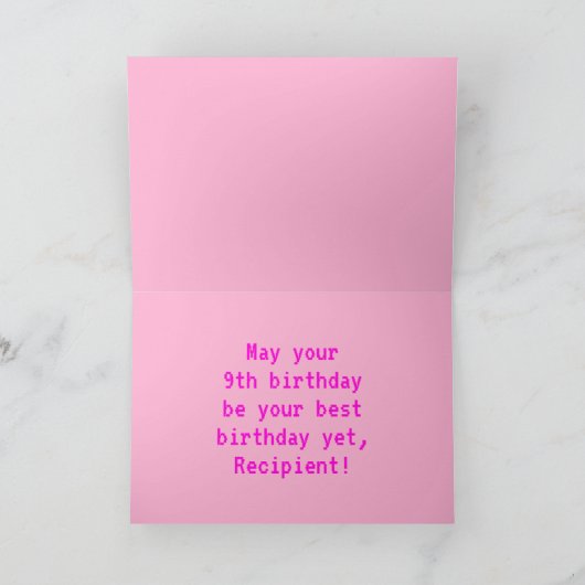 Fun, Nerdy, Geeky, Pink, 8-Bit Style 9th Birthday Karte (Innenseite)