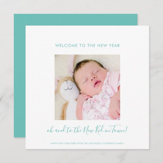 Fun New Baby Happy New Year One Foto Aquamarin Whi (Vorne/Hinten)