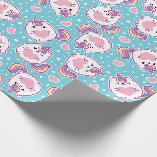 Fun Niedlich Chubby Kitschy Unicorn Kitty Geschenkpapier (Ecke)