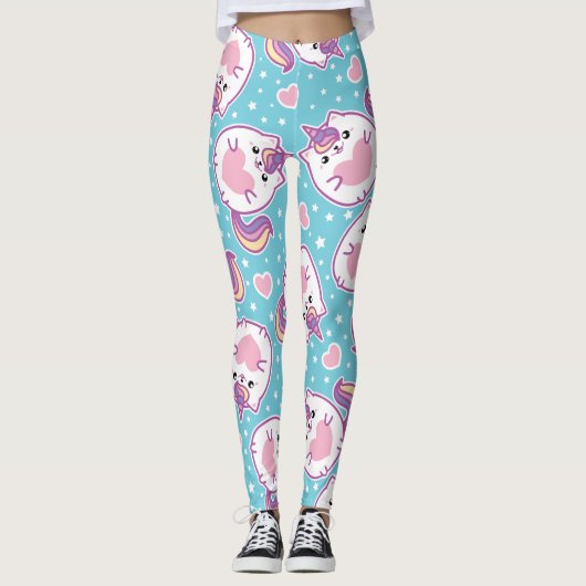 Fun Niedlich Chubby Kitschy Unicorn Kitty Leggings (Vorderseite)