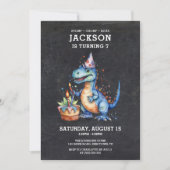 Fun Niedlich Dinosaur Chalkboard Kindergeburtstag Einladung (Vorderseite)