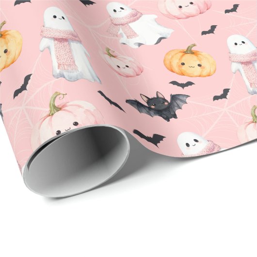 Fun Niedlich Ghost bat Kürbis & Spider Web Hallowe Geschenkpapier (Rolleneckpunkt)