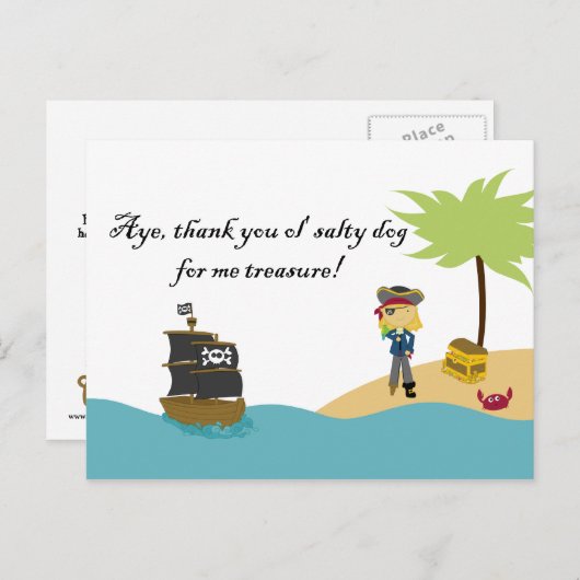 Fun niedlich Girl's Pirate danke Postcard Postkarte (Vorne/Hinten)