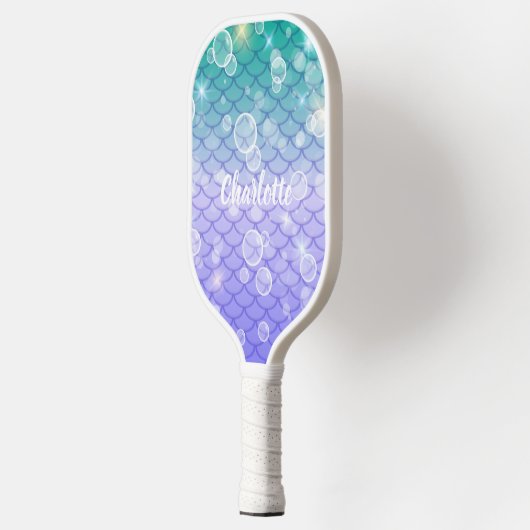 Fun Niedlich Girly Sparkling Mermaid Scales Bubble Pickleball Schläger (Links)