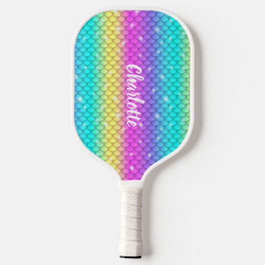 Fun Niedlich Girly Sparkling Rainbow Mermaid Scale Pickleball Schläger (Rückseite)