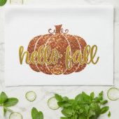 Fun Niedlich Gold Glitzer Hello Fall Pumpkin Geschirrtuch (Gefaltet)