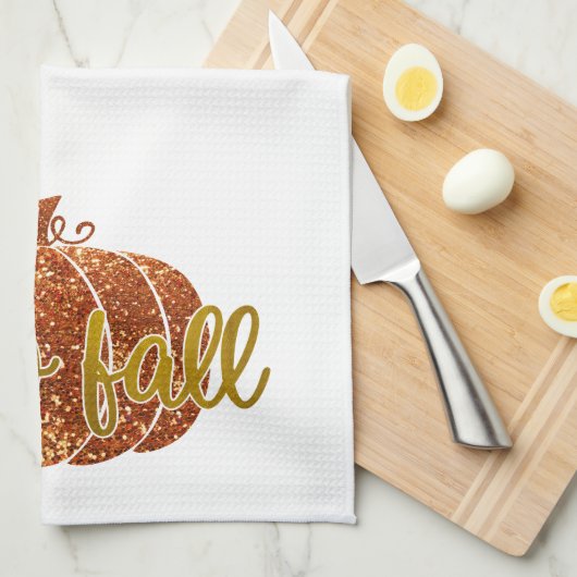Fun Niedlich Gold Glitzer Hello Fall Pumpkin Geschirrtuch (Viertel Falte)