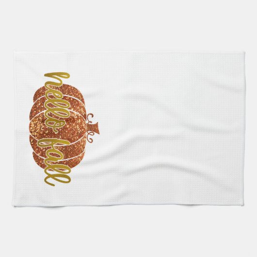Fun Niedlich Gold Glitzer Hello Fall Pumpkin Geschirrtuch (Horizontal)