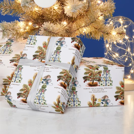 Fun Niedlich Mäuse Weihnachtsbaum Name Geschenkpapier (Feiertage)