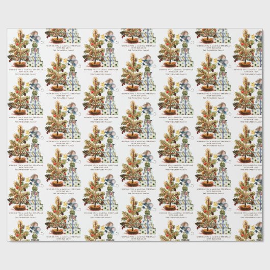 Fun Niedlich Mäuse Weihnachtsbaum Name Geschenkpapier (Flach)