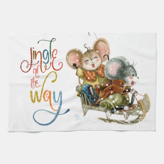 Fun Niedlich Mice Sleigh Jingle Der ganze Glitzer Geschirrtuch (Horizontal)