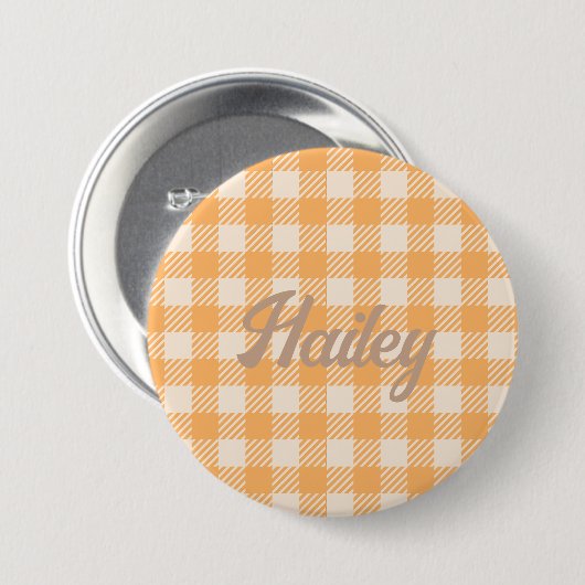 Fun Niedlich orange Gingham Preppy kariert angekre Button (Vorne & Hinten)